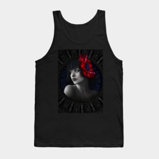 Black and white red flower girl portrait digital artwork Tank Top